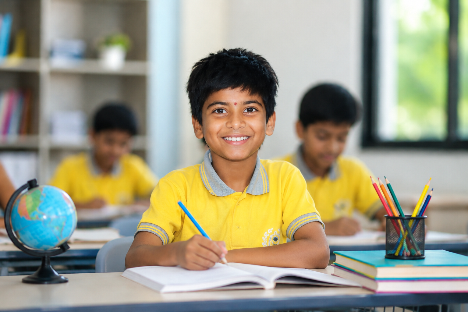 Smiling IDPS student engaged in classroom learning