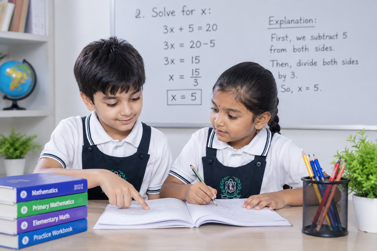 IDPS student solving a mathematics problem at the blackboard