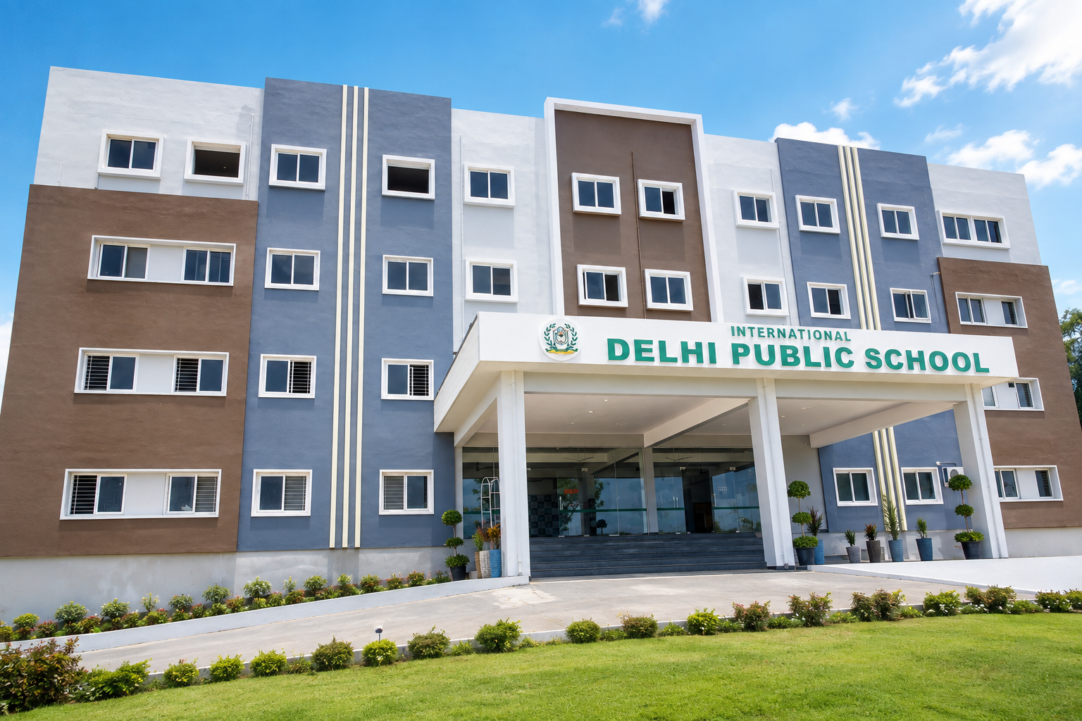 Front entrance of the International Delhi Public School (IDPS), Mahabubnagar campus building